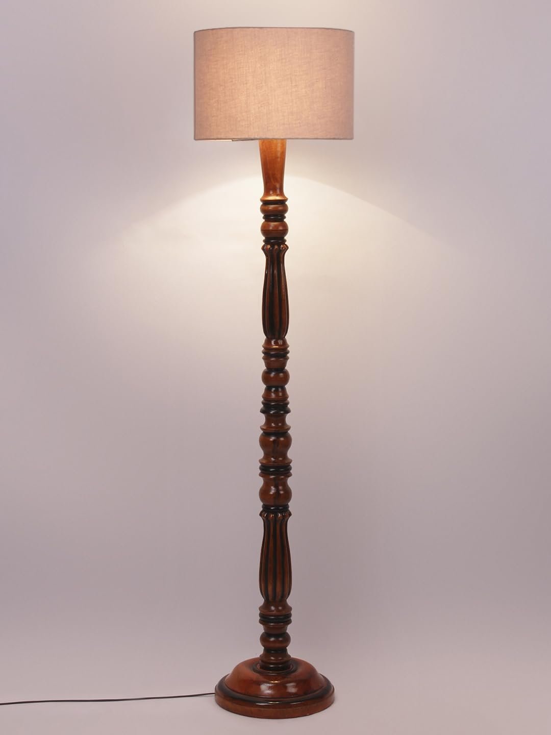Grey Cotton Wooden Floor Lamp -47