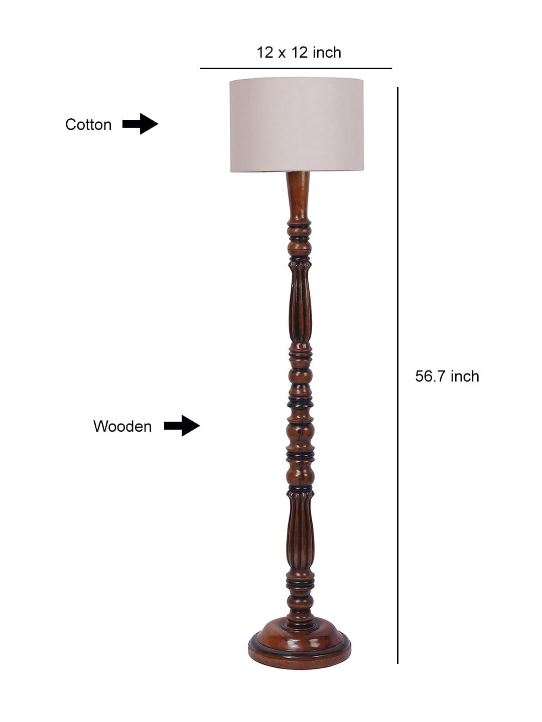 Grey Cotton Wooden Floor Lamp -47