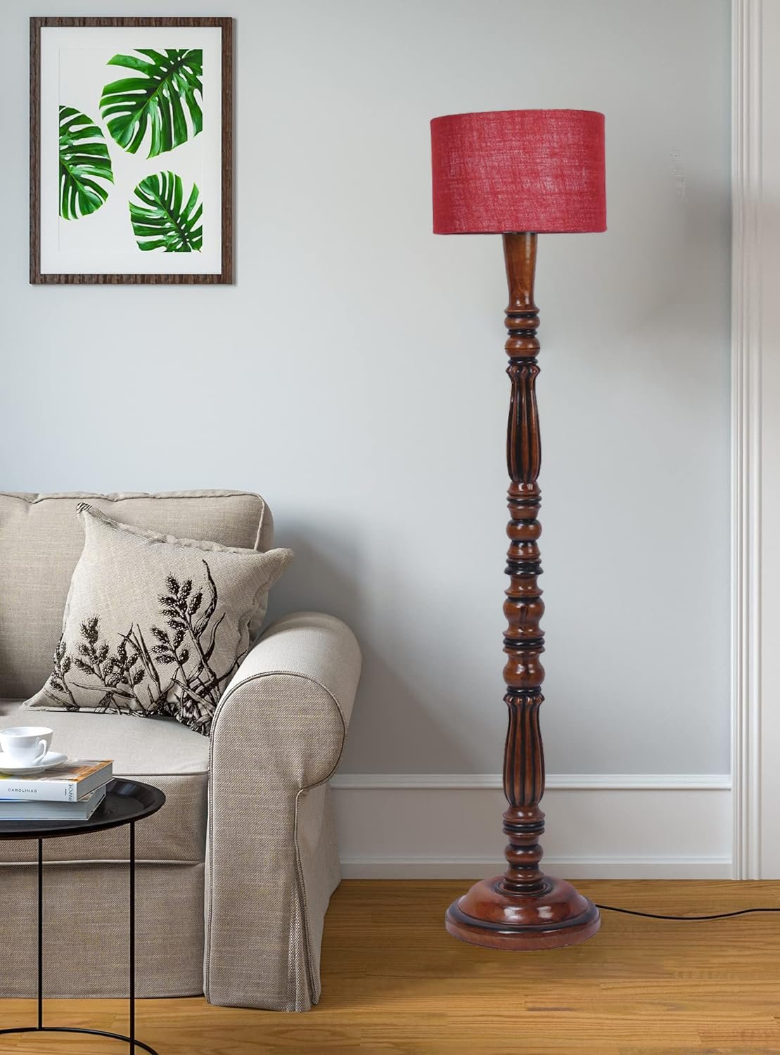 Maroon Jute Floor Lamp, Standing Lamp for Home Decoration, Diwali Decoration, Living Room Corner, Wooden, Stylish, Modern Study, Pooja, Office (50)