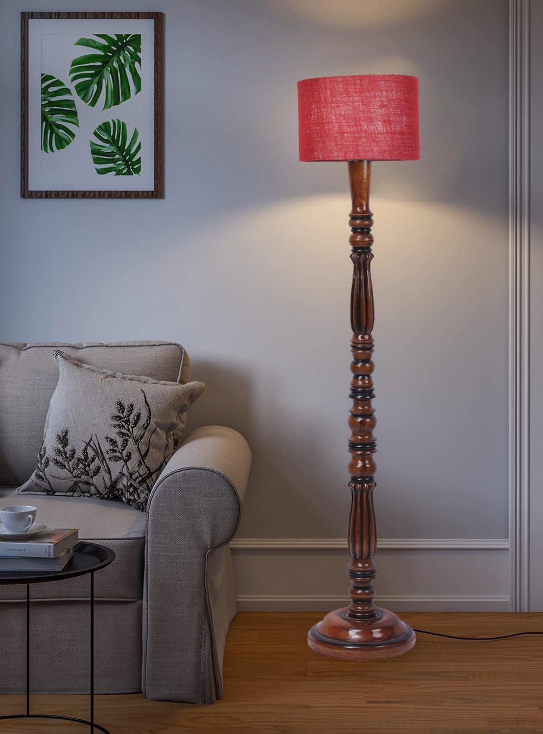 Maroon Jute Floor Lamp, Standing Lamp for Home Decoration, Diwali Decoration, Living Room Corner, Wooden, Stylish, Modern Study, Pooja, Office (50)