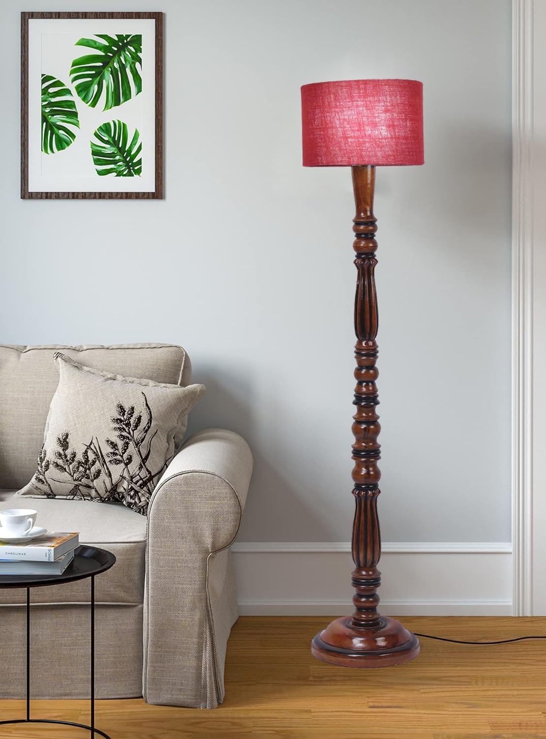 Maroon Jute Floor Lamp, Standing Lamp for Home Decoration, Diwali Decoration, Living Room Corner, Wooden, Stylish, Modern Study, Pooja, Office (50)