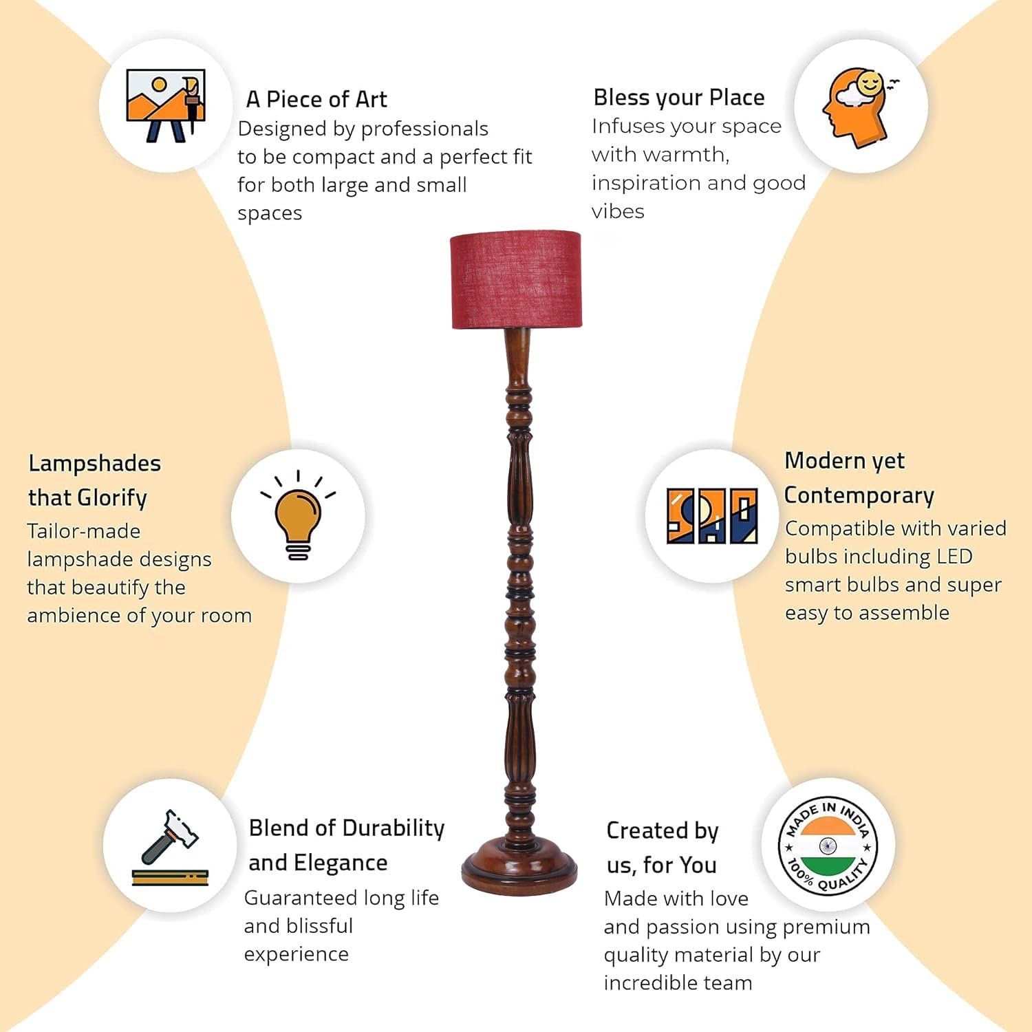 Maroon Jute Floor Lamp, Standing Lamp for Home Decoration, Diwali Decoration, Living Room Corner, Wooden, Stylish, Modern Study, Pooja, Office (50)