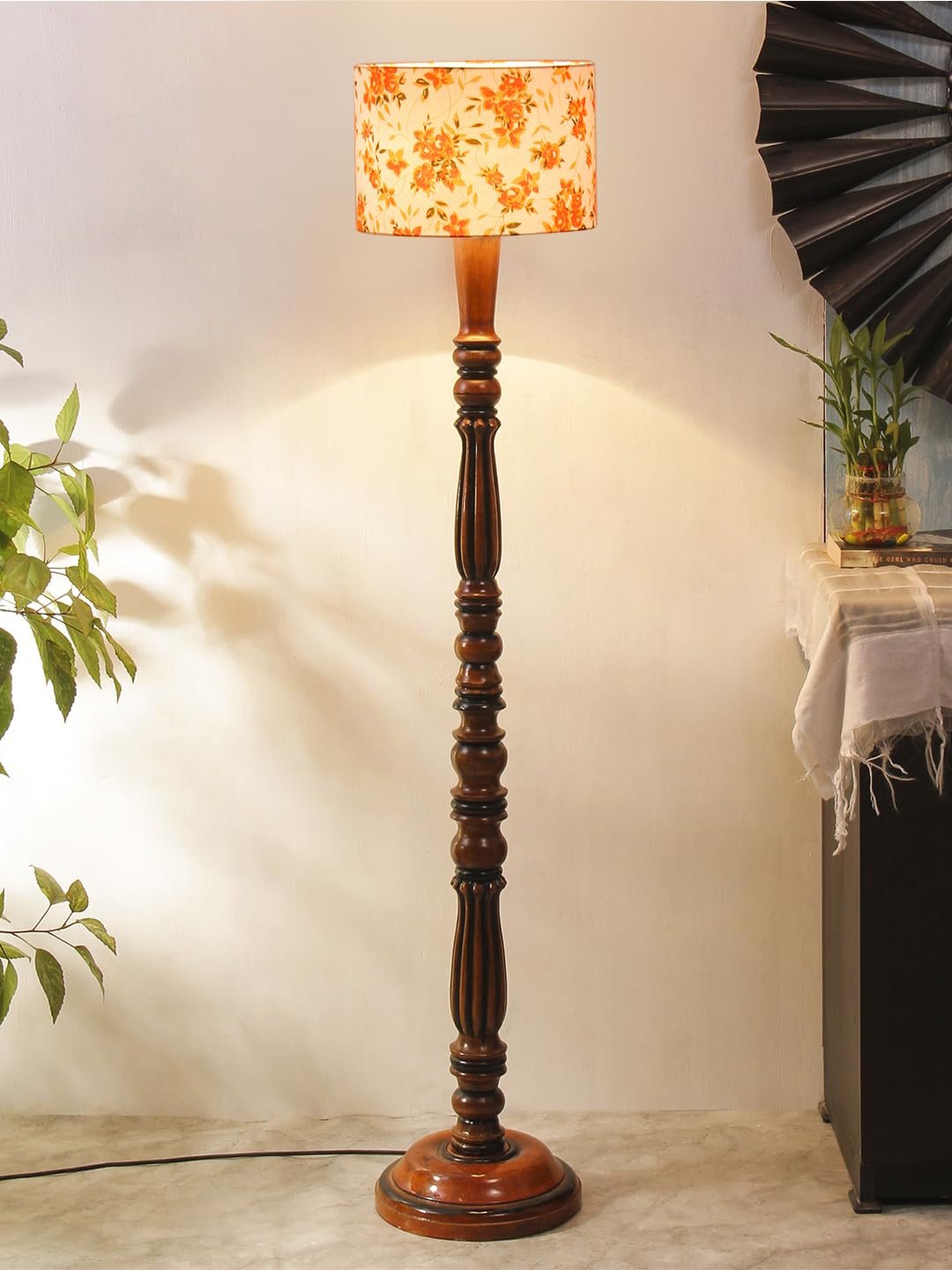 Multicolor Cotton Wooden Floor Lamp -52