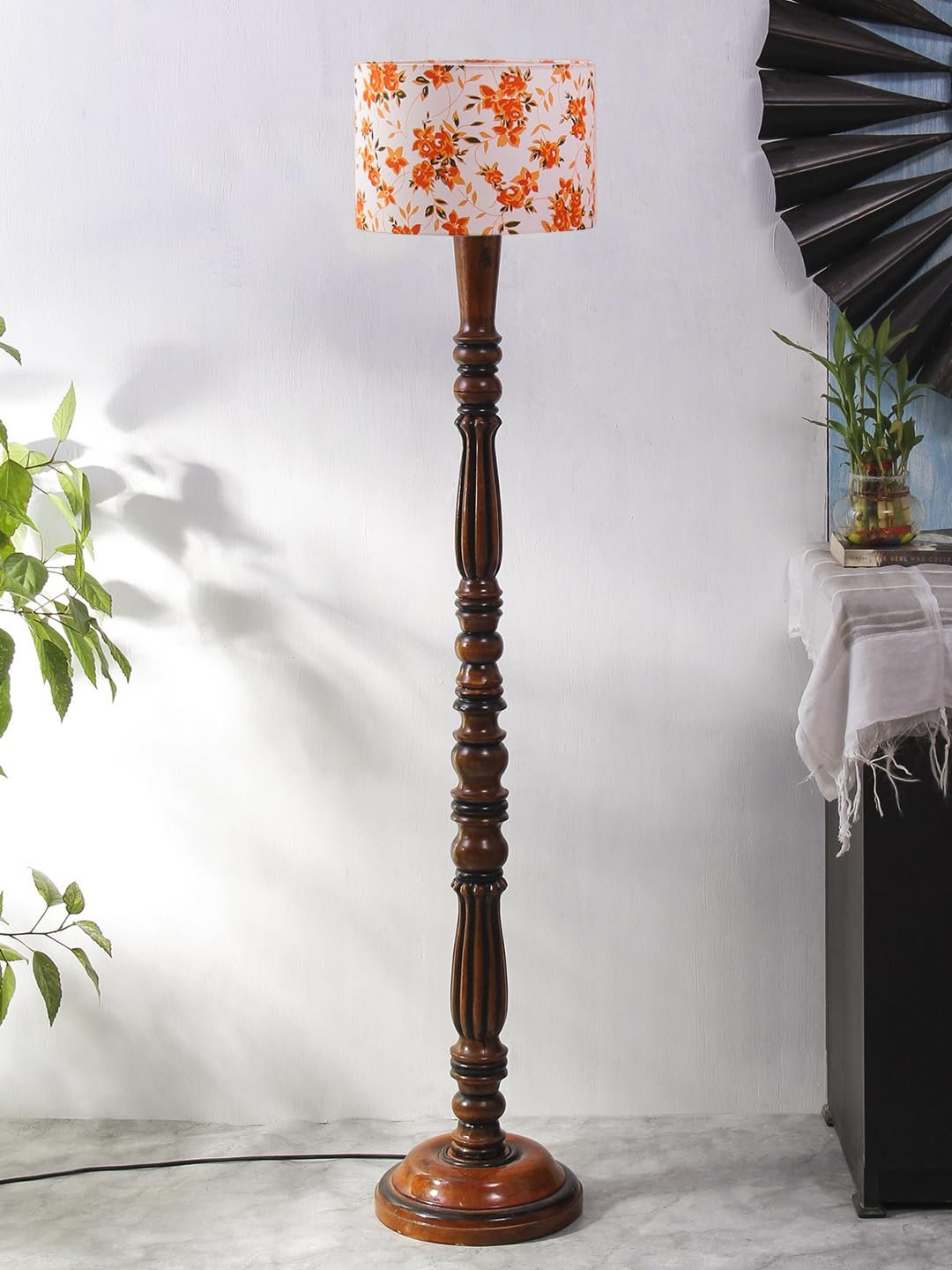 Multicolor Cotton Wooden Floor Lamp -52