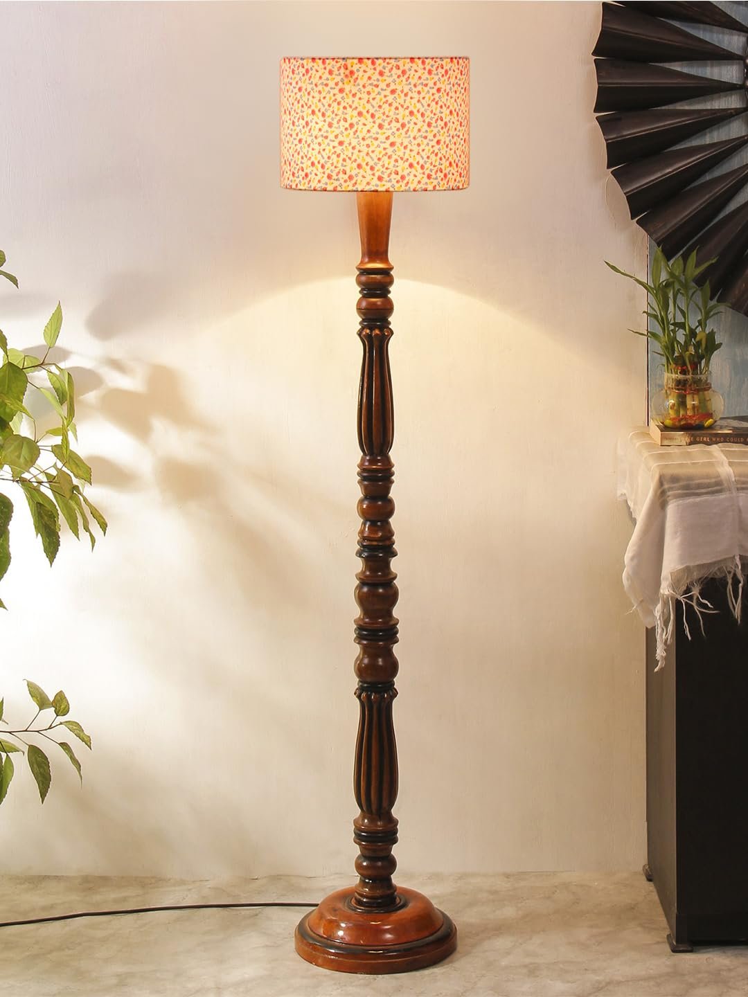 Multicolor Cotton Wooden Floor Lamp -53
