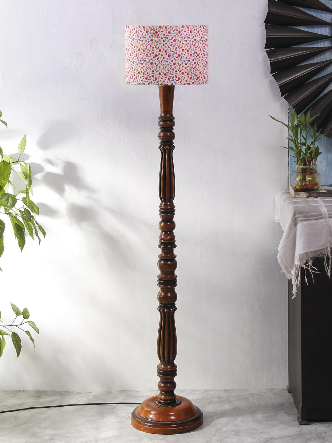 Multicolor Cotton Wooden Floor Lamp -53