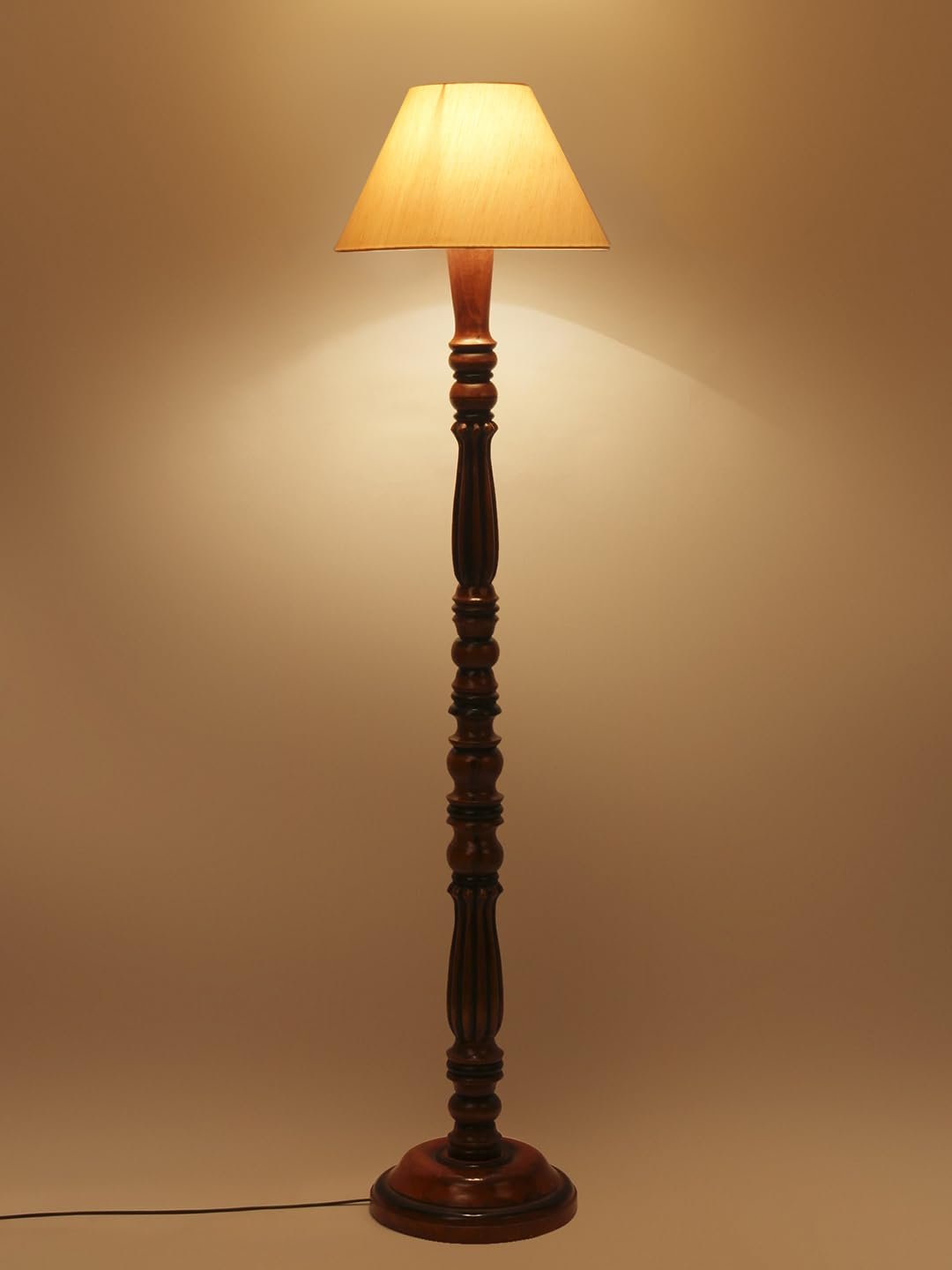 Off-White Cotton conical Wooden Floor lamp -54