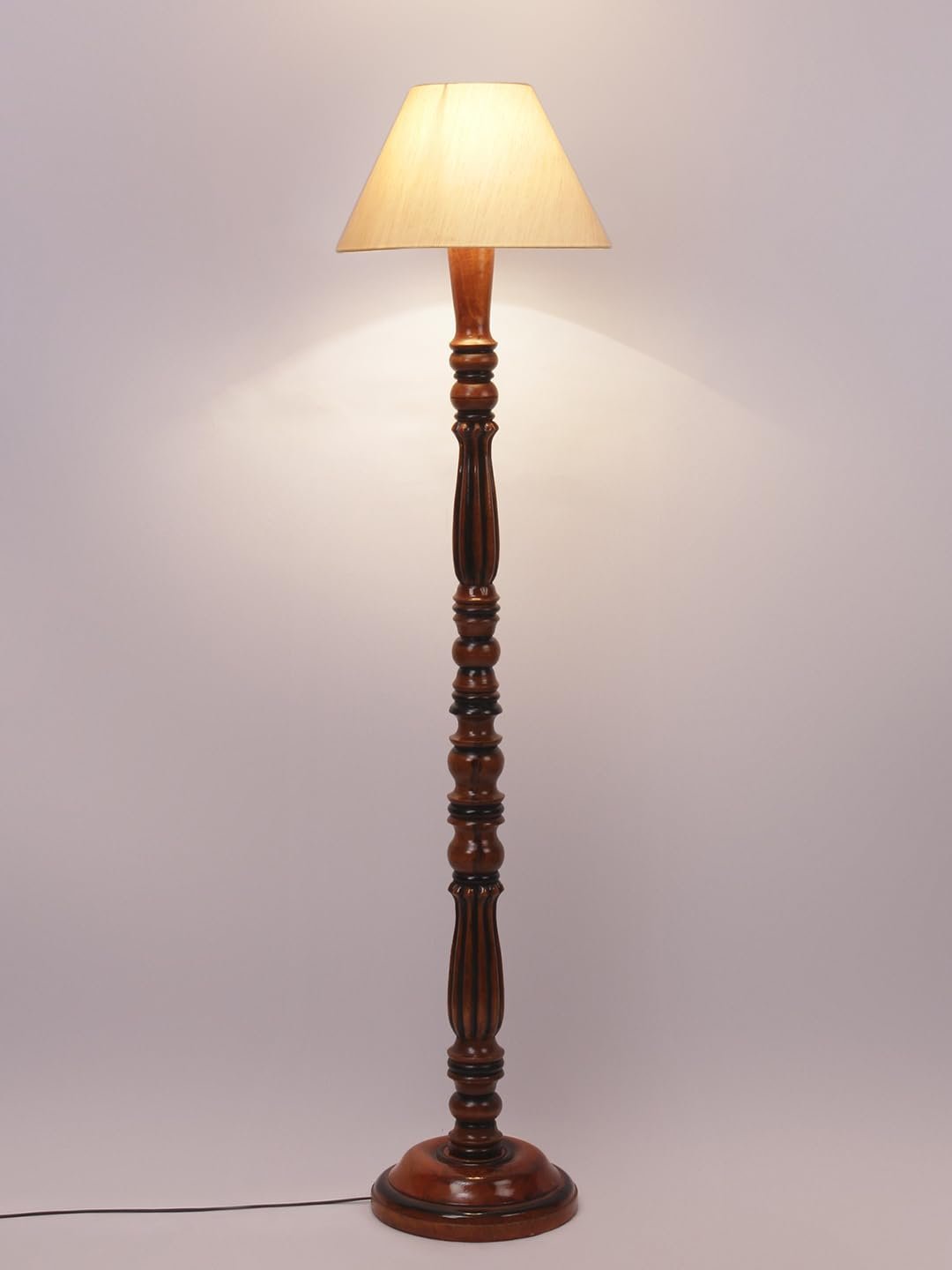 Off-White Cotton conical Wooden Floor lamp -54