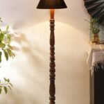 Black Cotton conical Wooden Floor lamp -55