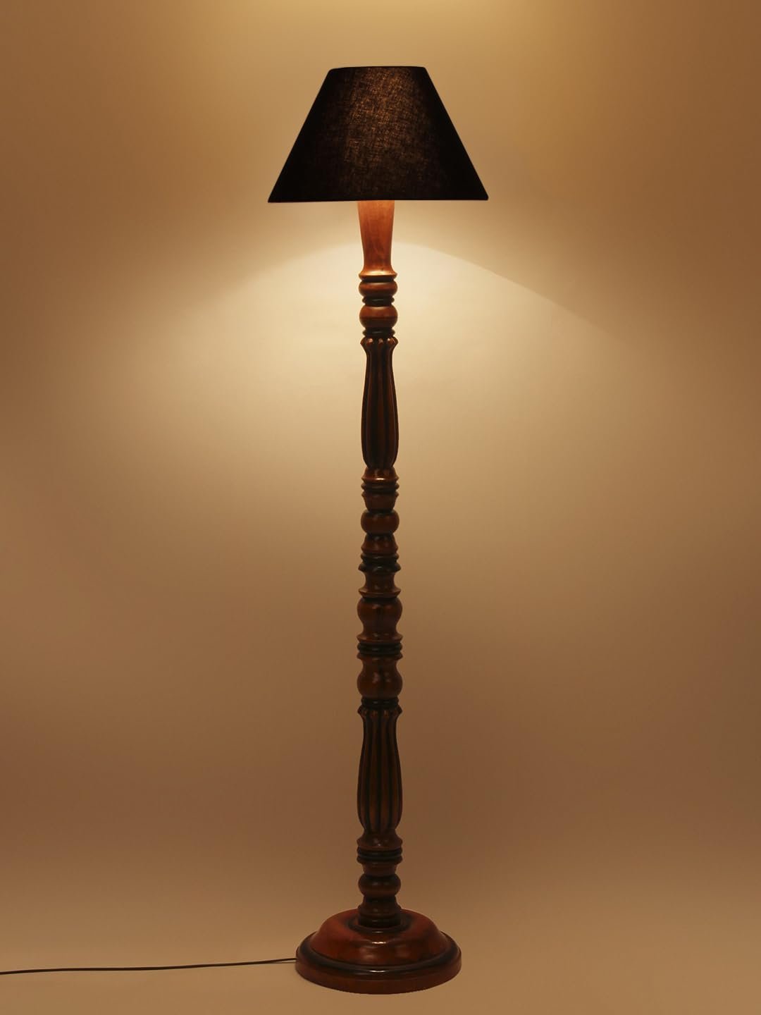 Black Cotton conical Wooden Floor lamp -55