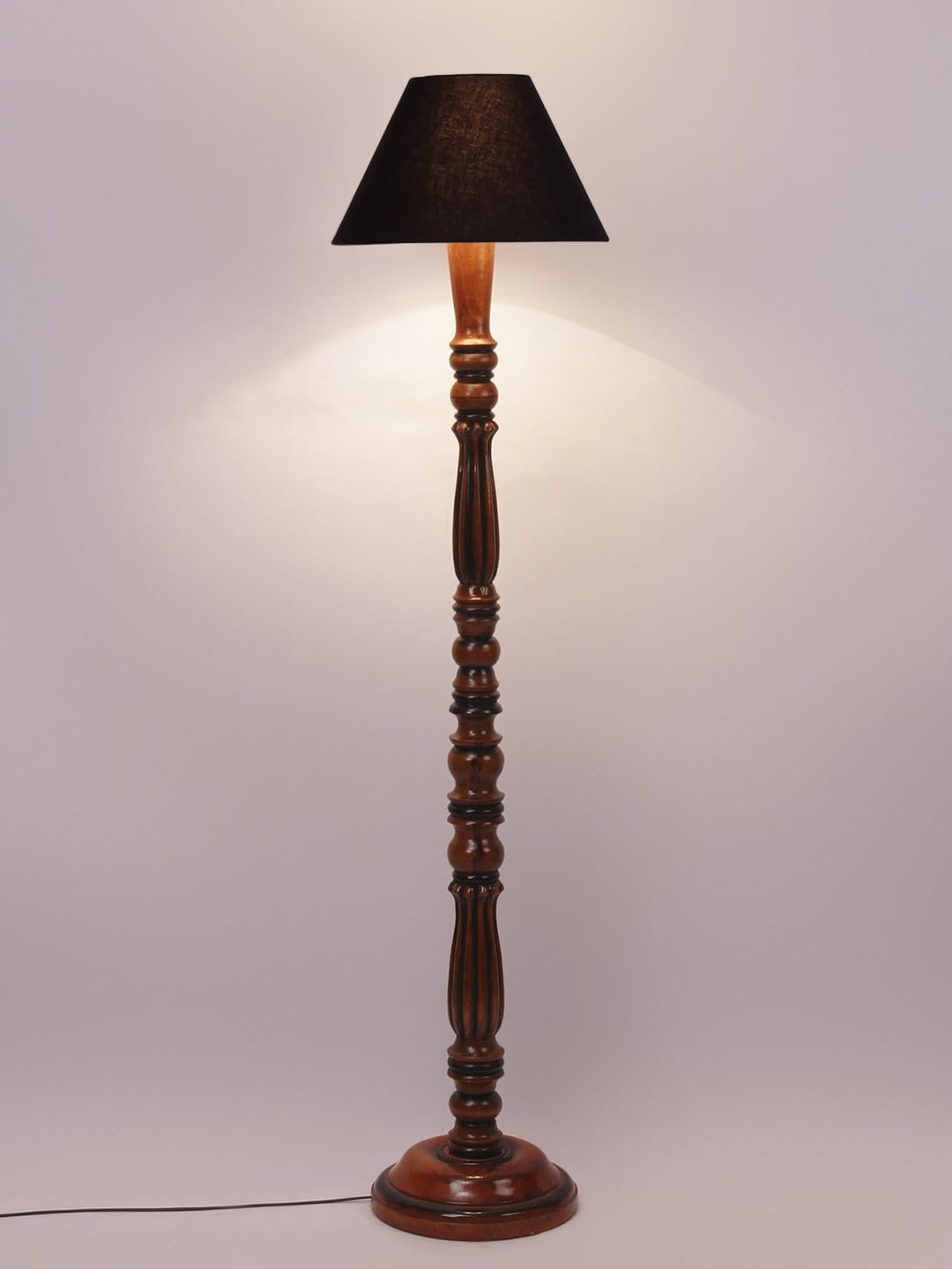 Black Cotton conical Wooden Floor lamp -55