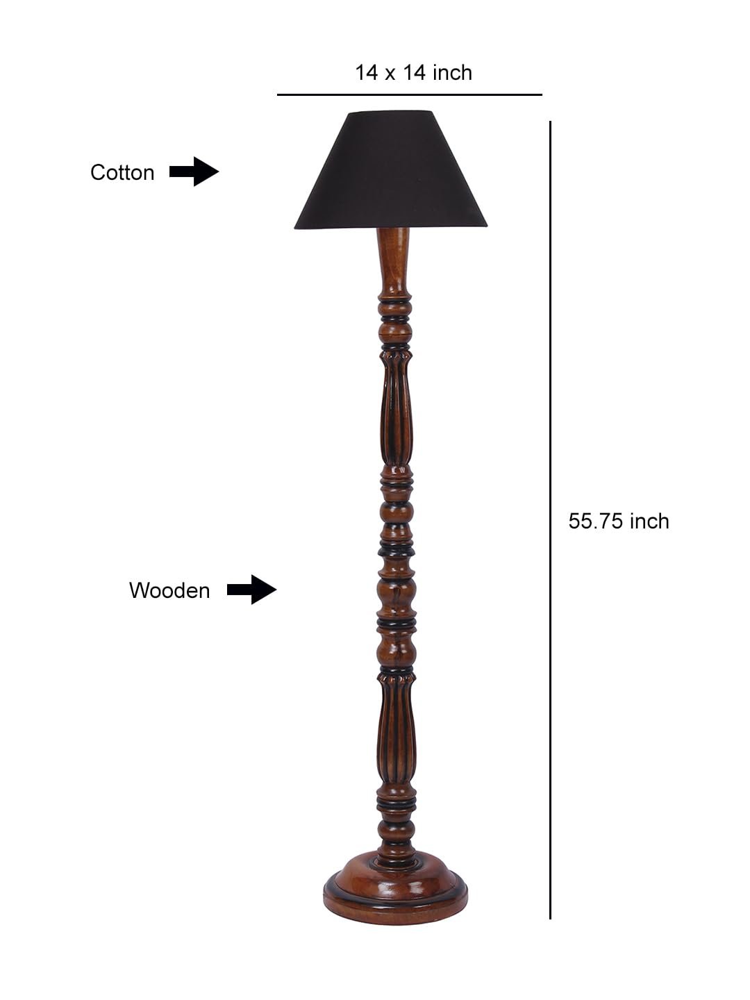 Black Cotton conical Wooden Floor lamp -55