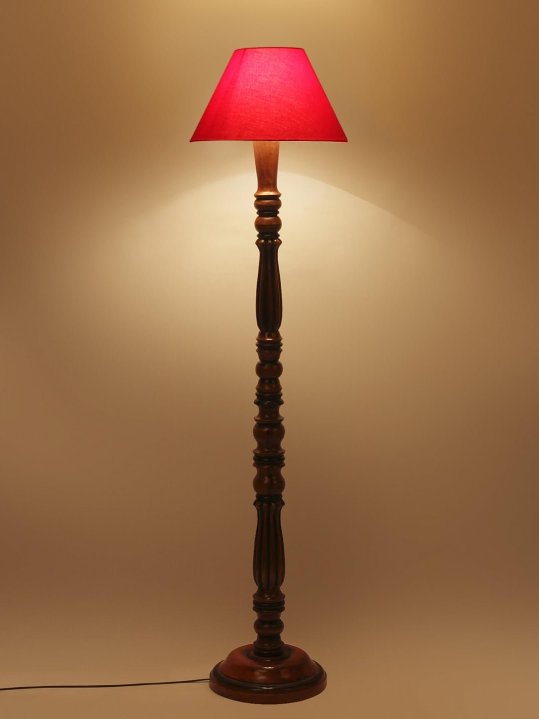 Red Cotton conical Wooden Floor lamp -56