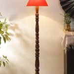 Orange Cotton conical Wooden Floor lamp -57