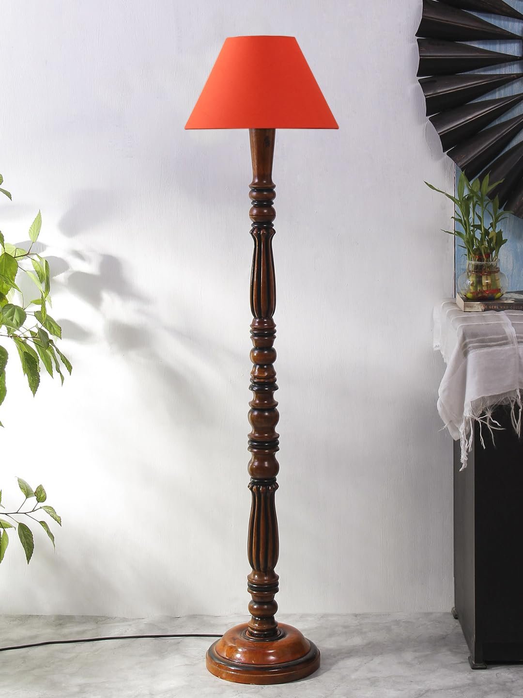 Orange Cotton conical Wooden Floor lamp -57