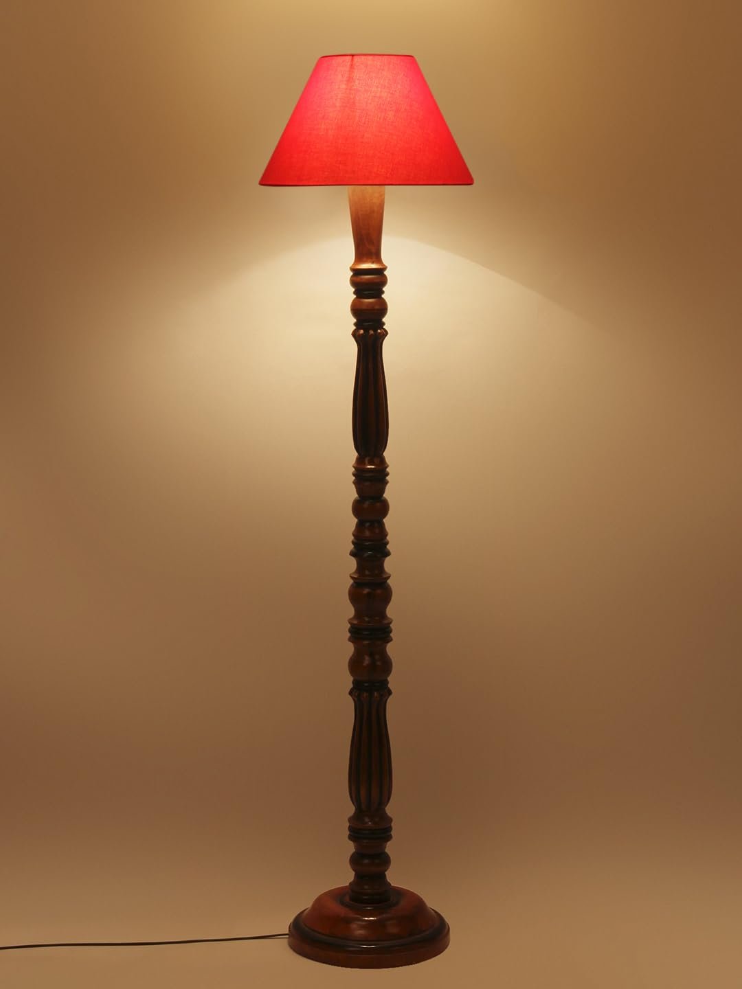 Orange Cotton conical Wooden Floor lamp -57