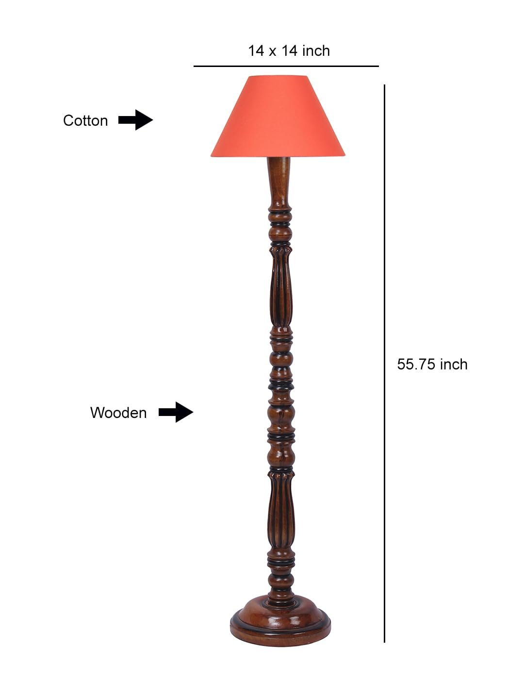 Orange Cotton conical Wooden Floor lamp -57