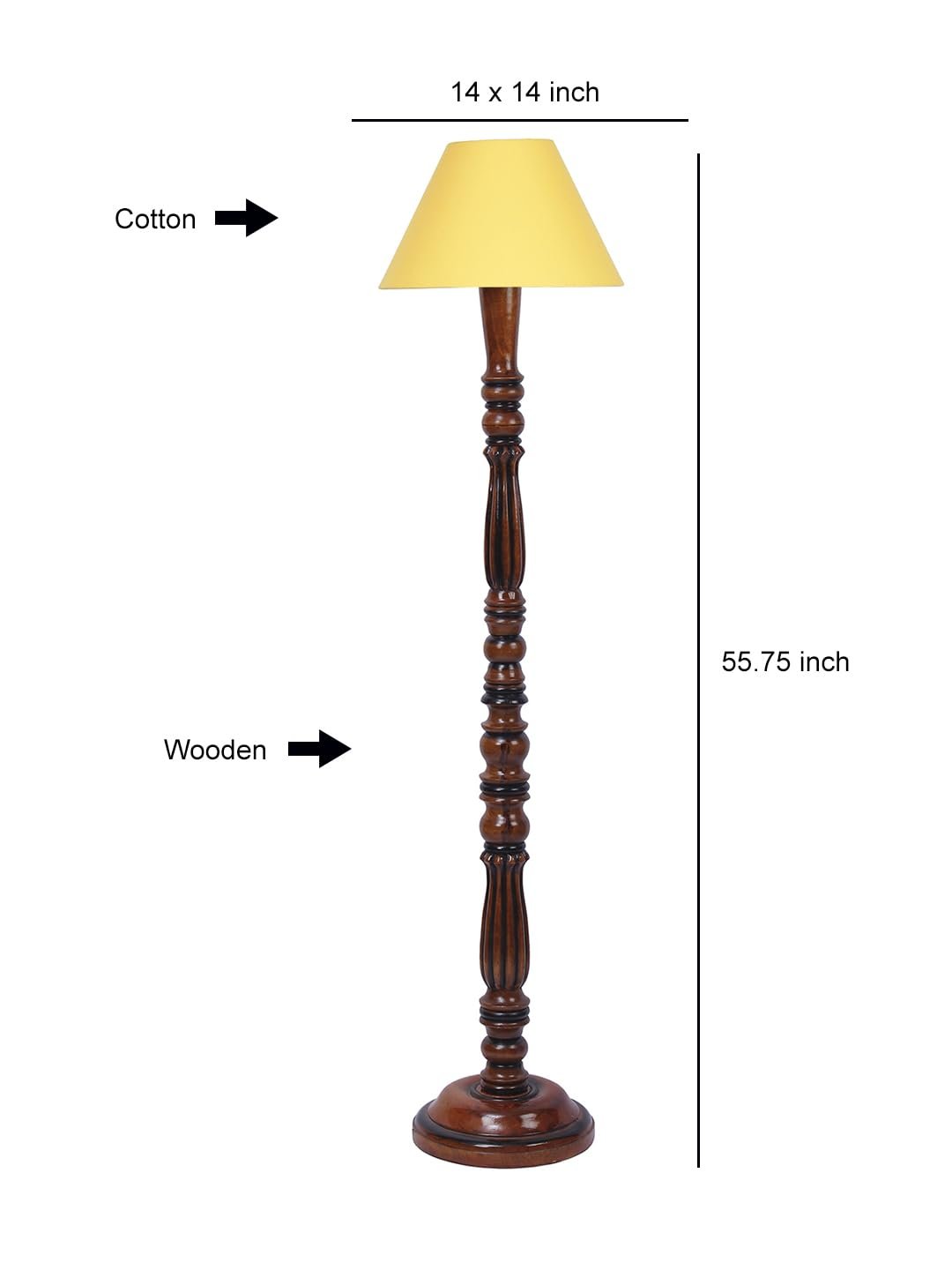 Yellow Cotton conical Wooden Floor lamp -58