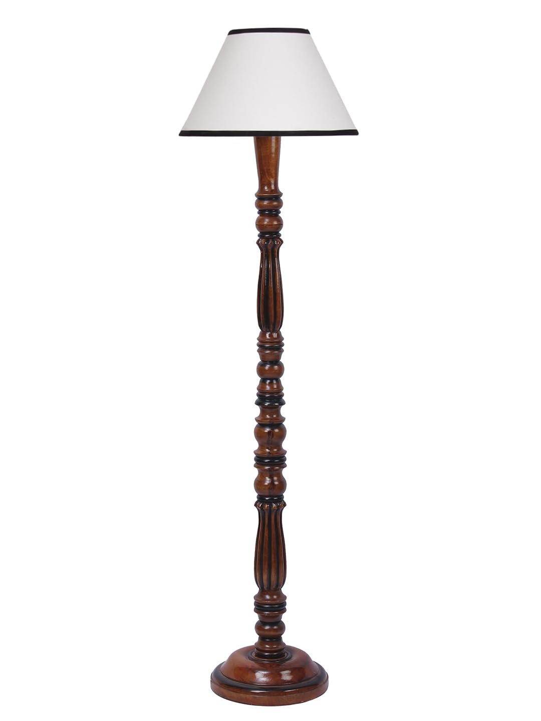 White & Black Cotton conical Wooden Floor lamp -60