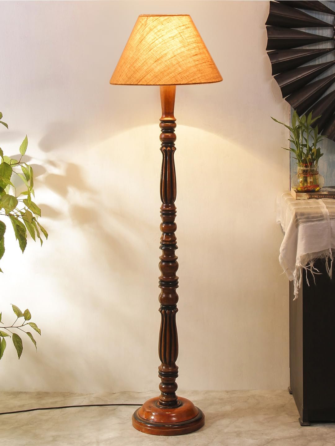 Beige Jute Conical Wooden Floor lamp -61