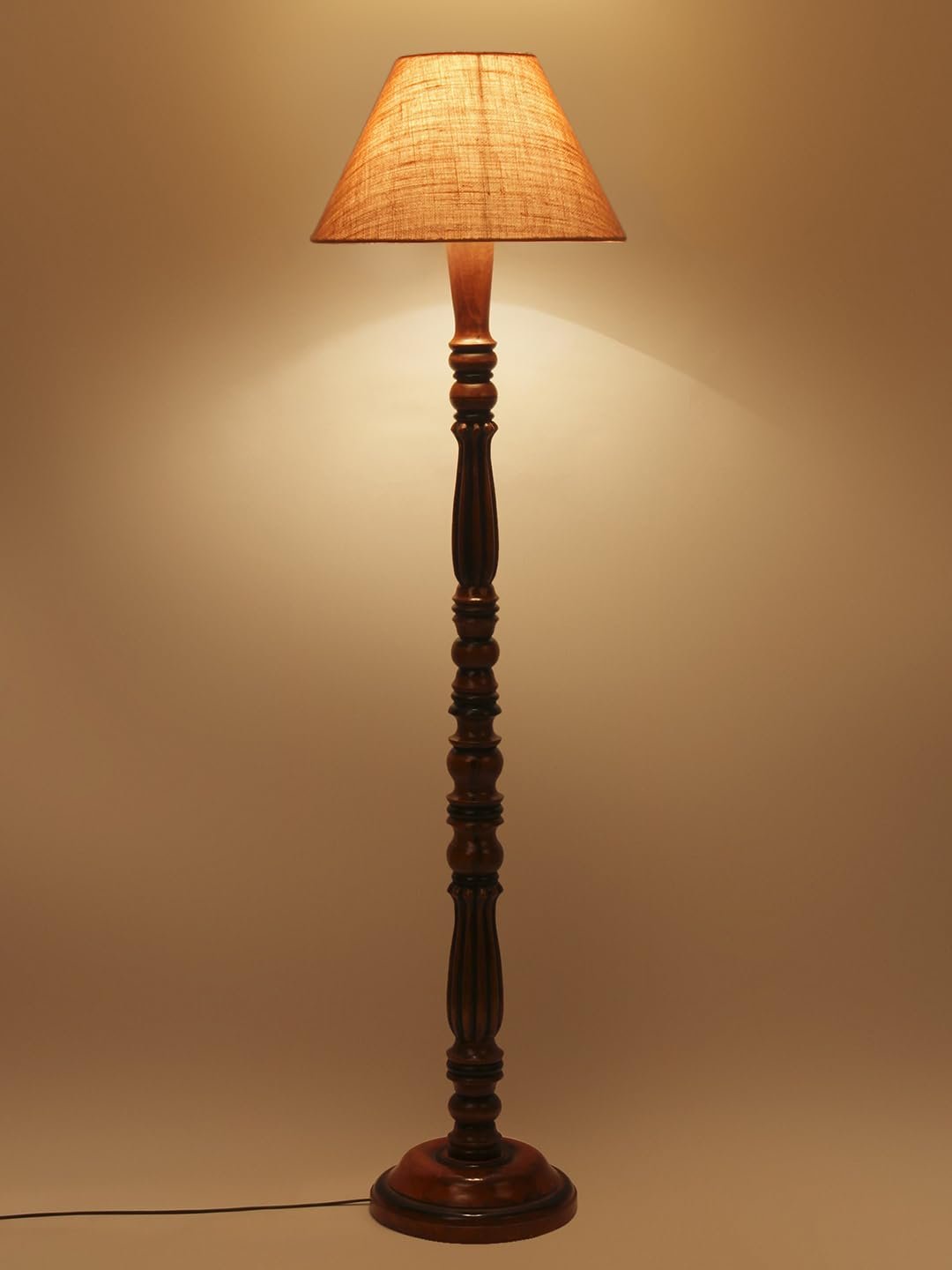 Beige Jute Conical Wooden Floor lamp -61