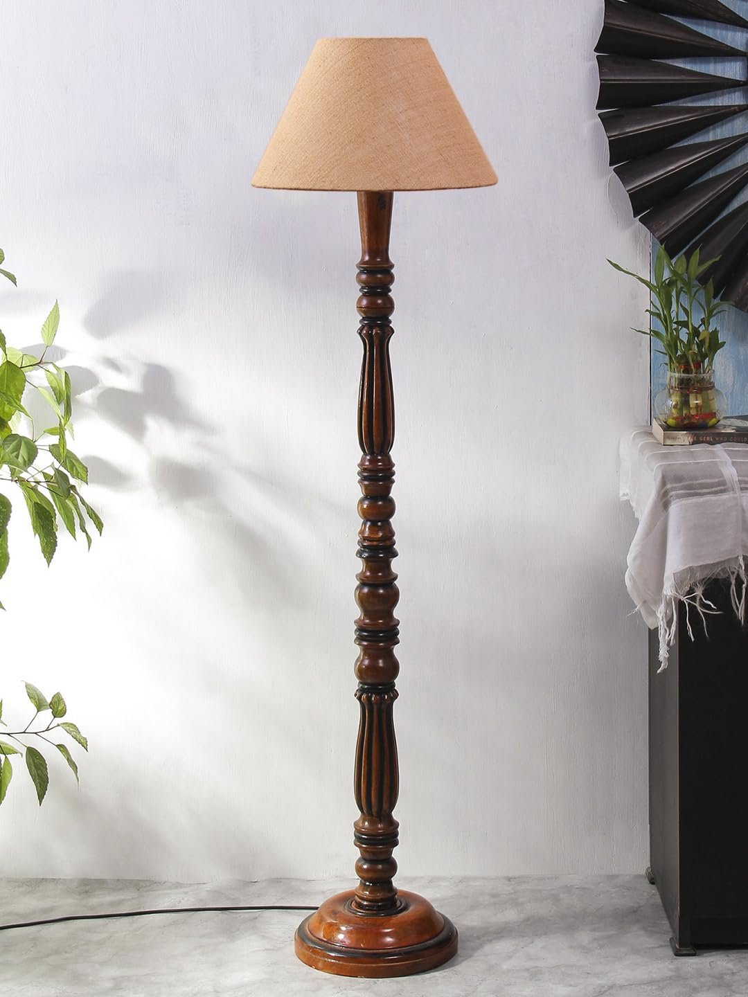 Beige Jute Conical Wooden Floor lamp -61