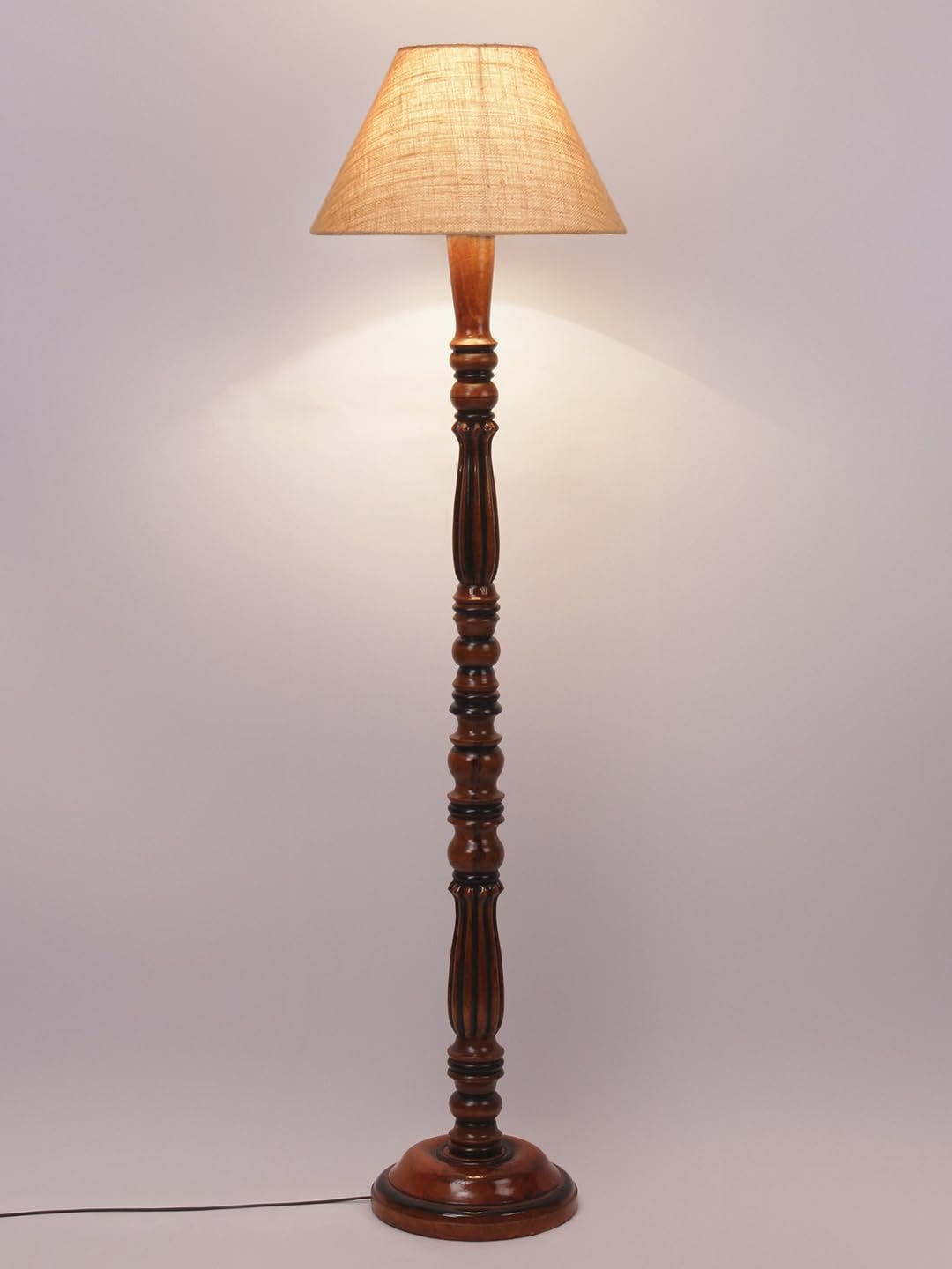 Beige Jute Conical Wooden Floor lamp -61