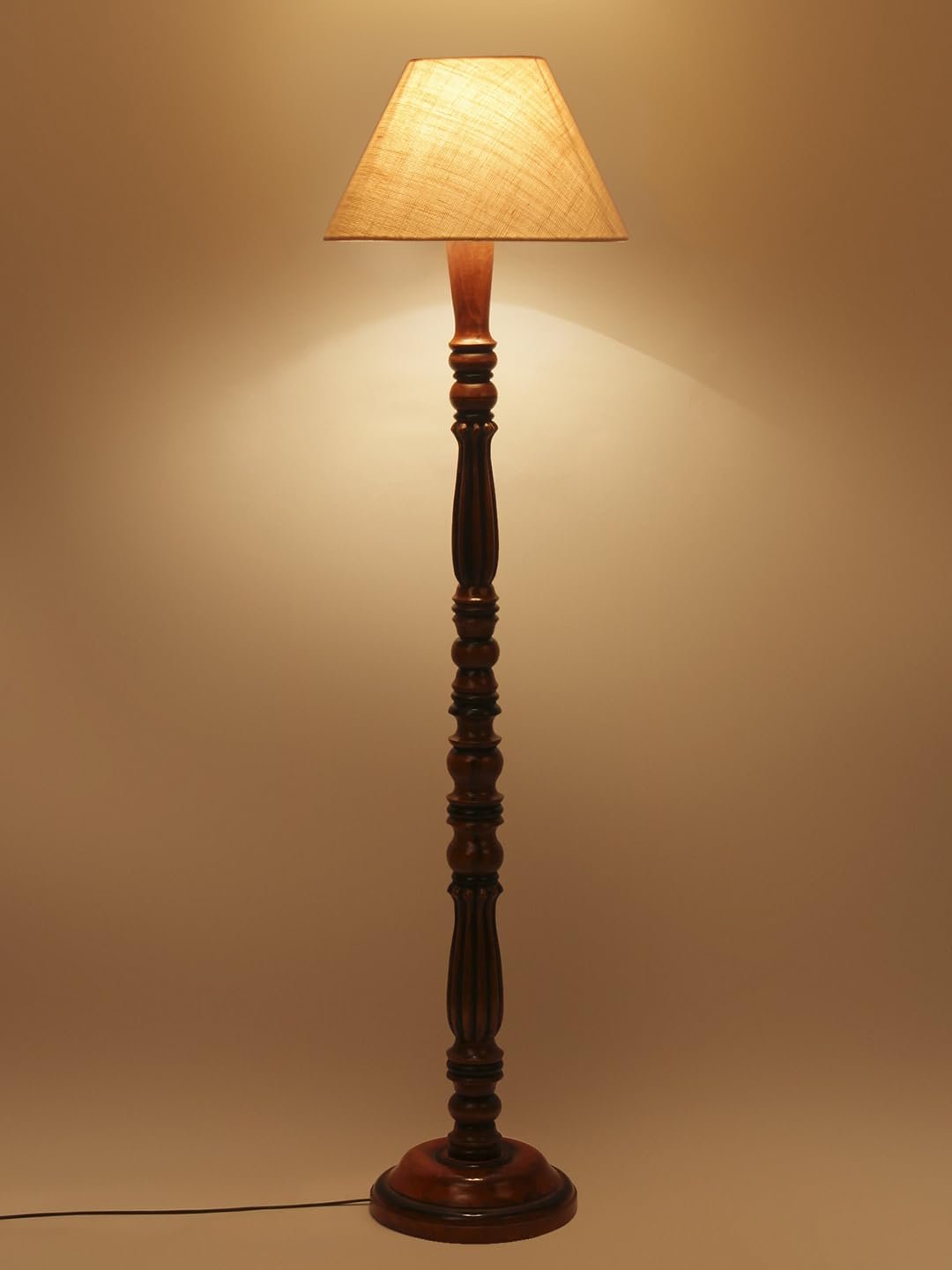 White Jute Conical Wooden Floor lamp -62