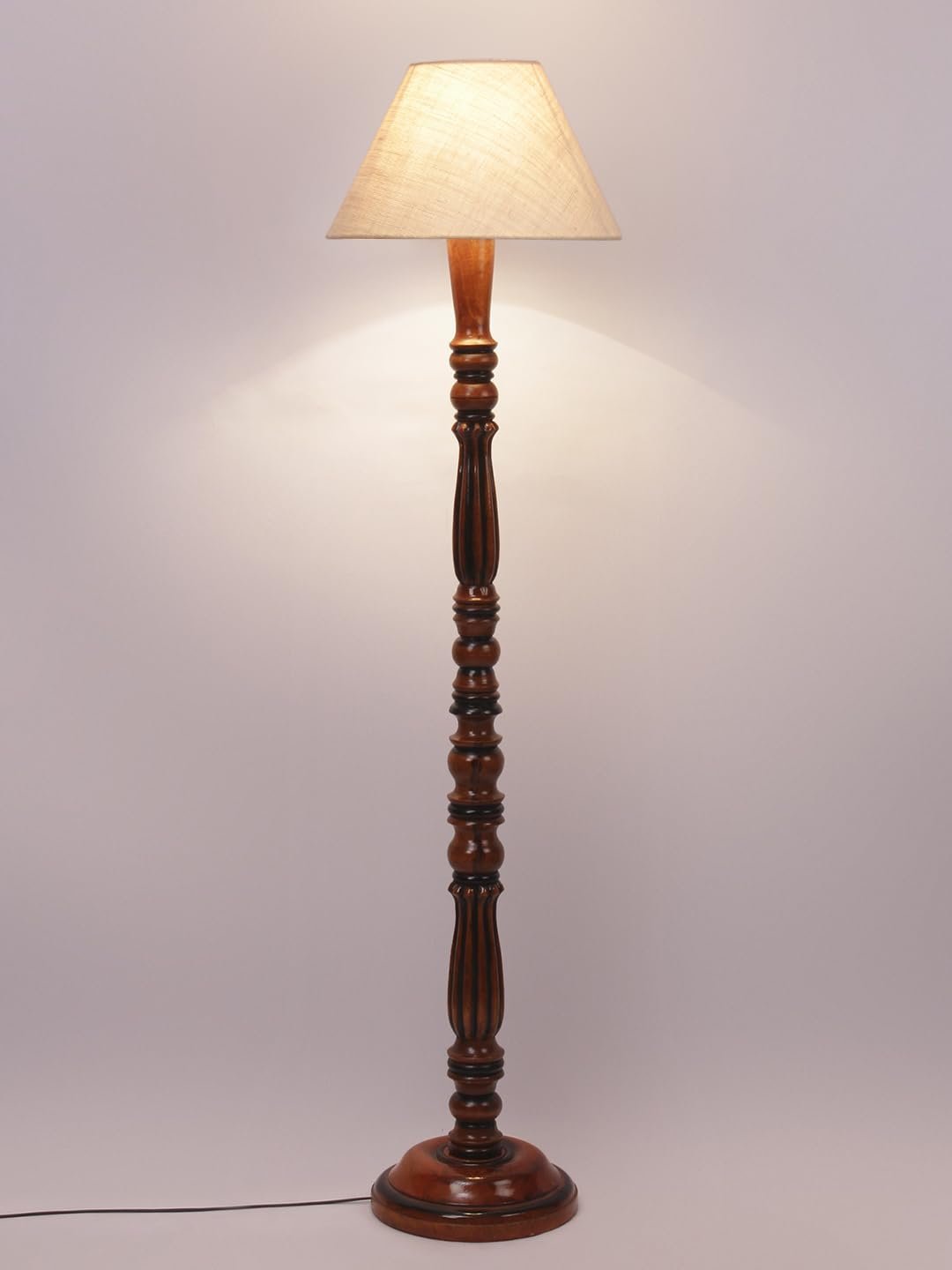 White Jute Conical Wooden Floor lamp -62