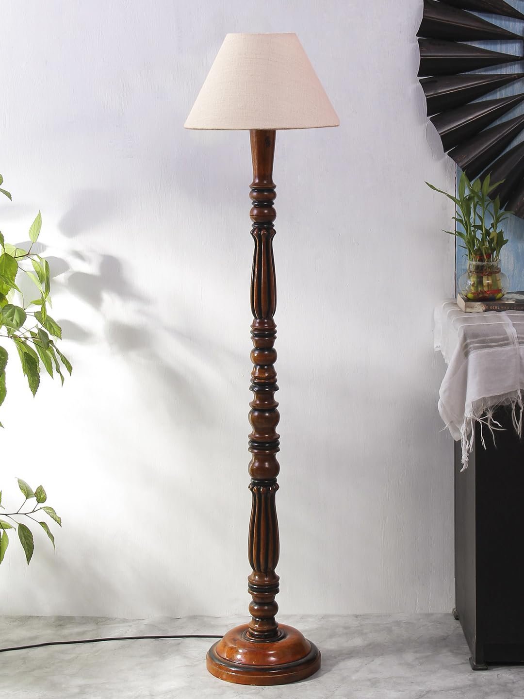 White Jute Conical Wooden Floor lamp -62