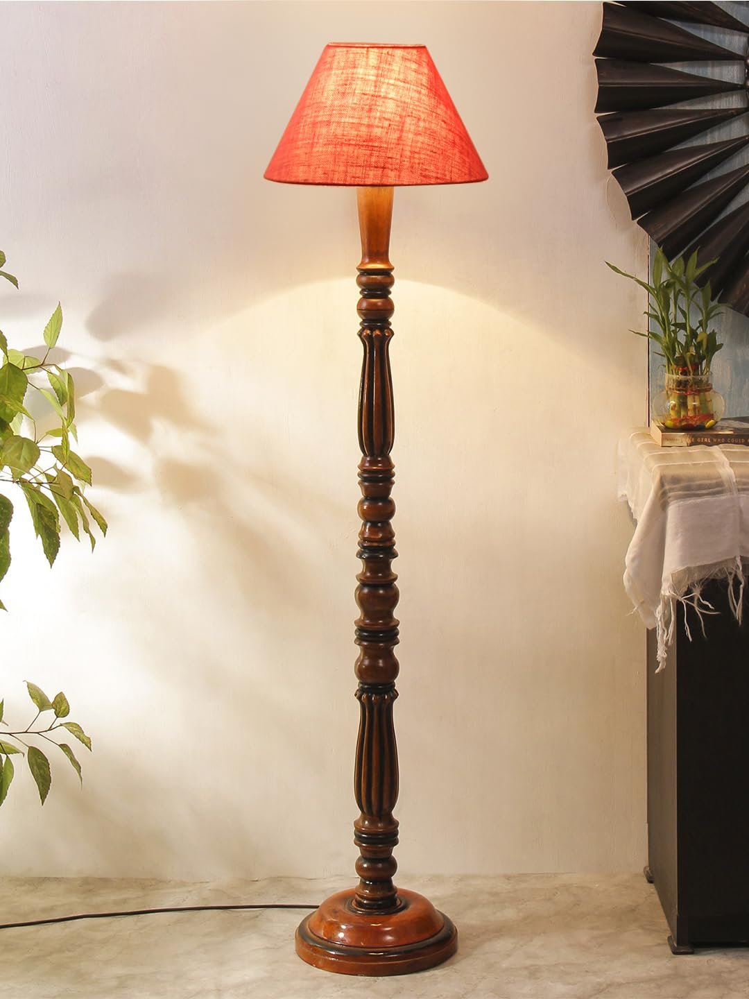 Pink Jute Conical Wooden Floor lamp -63