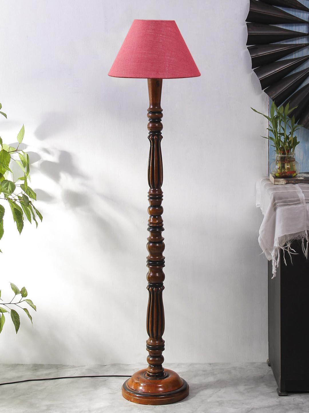 Pink Jute Conical Wooden Floor lamp -63