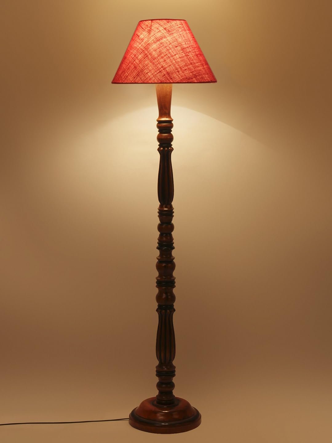 Pink Jute Conical Wooden Floor lamp -63