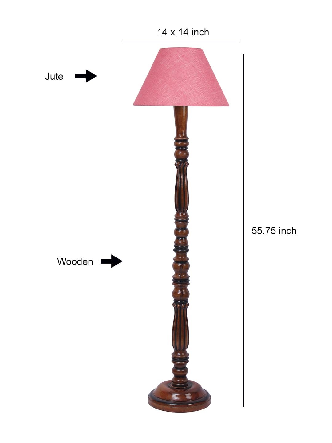 Pink Jute Conical Wooden Floor lamp -63