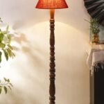 Maroon Jute Conical Wooden Floor lamp -64