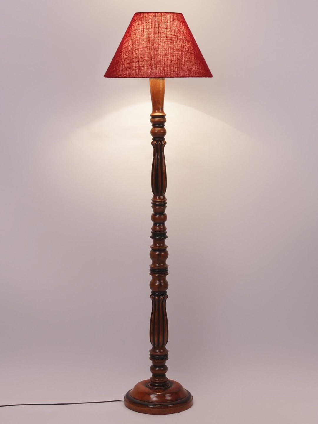 Maroon Jute Conical Wooden Floor lamp -64
