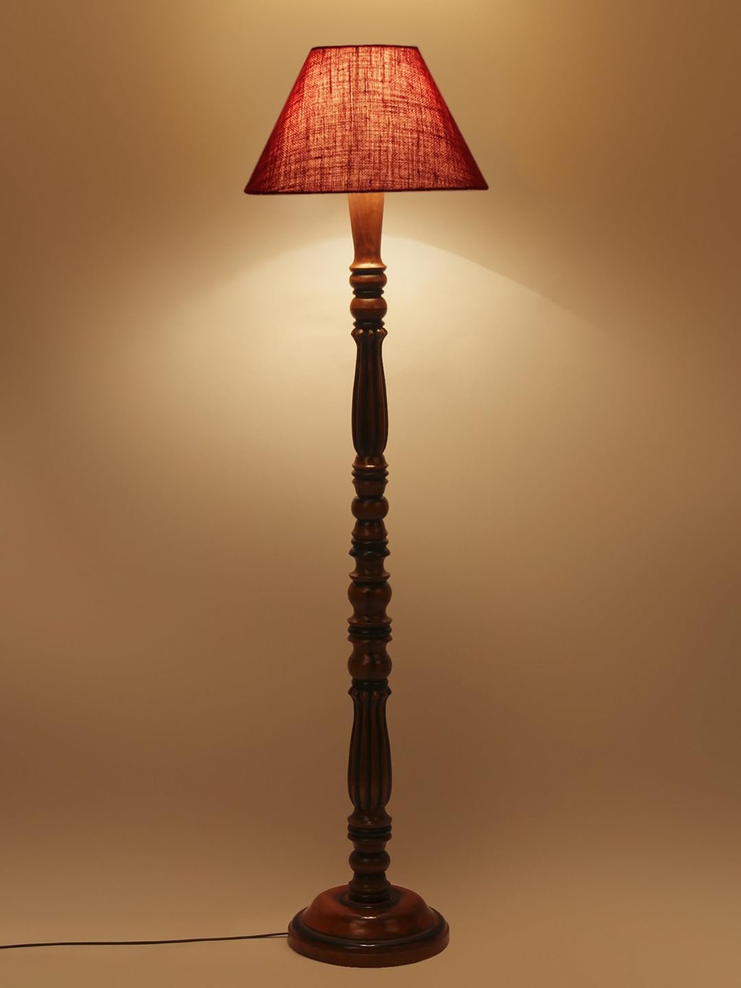 Maroon Jute Conical Wooden Floor lamp -64