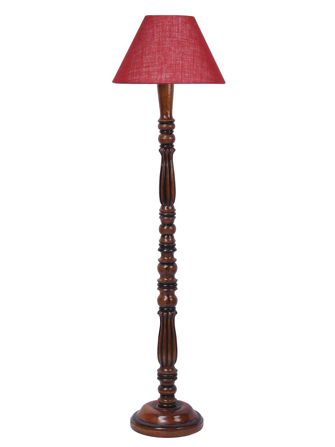Maroon Jute Conical Wooden Floor lamp -64