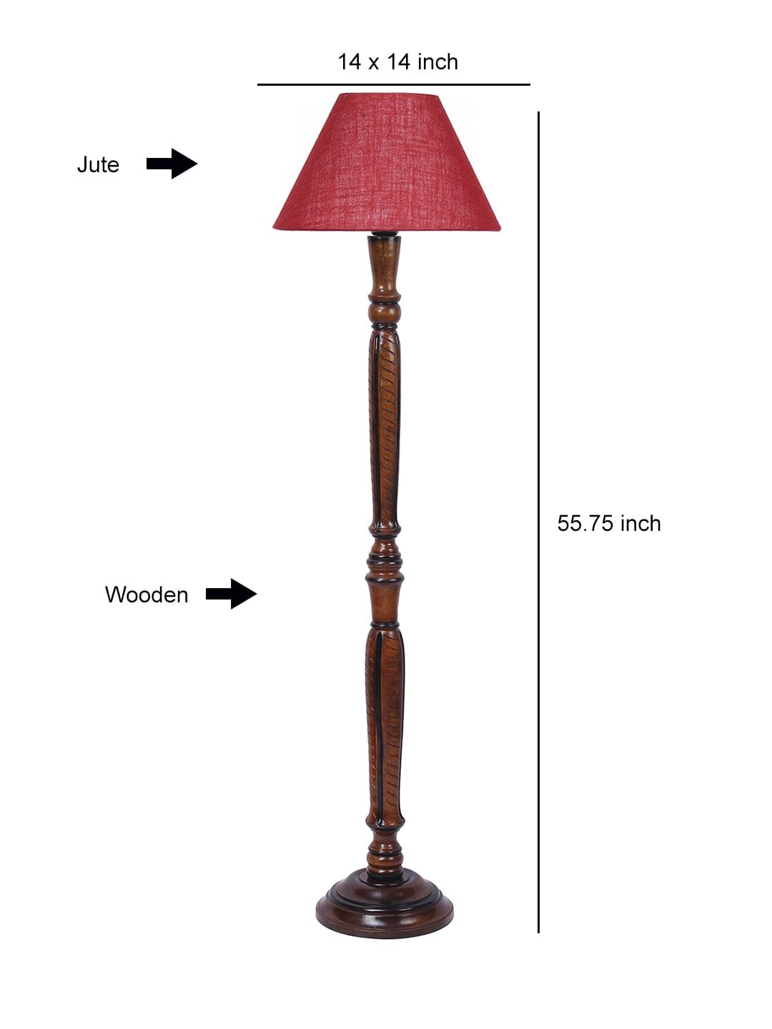 Maroon Jute Conical Wooden Floor lamp -64