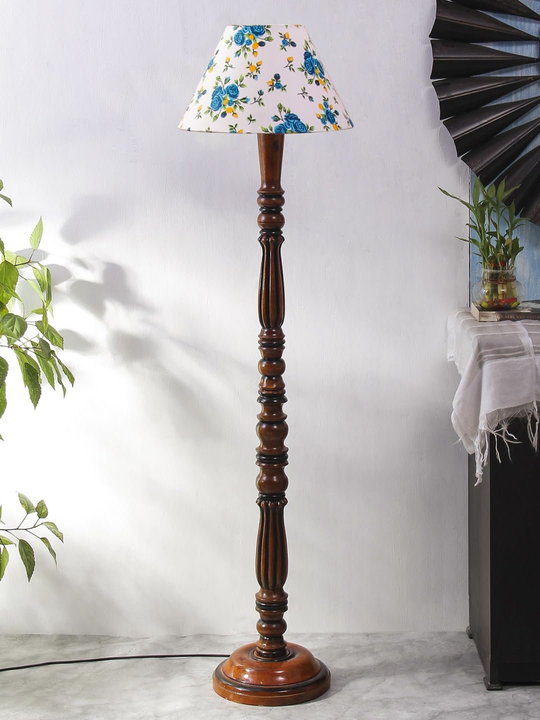 Multicolor Cotton Conical Wooden Floor lamp -66
