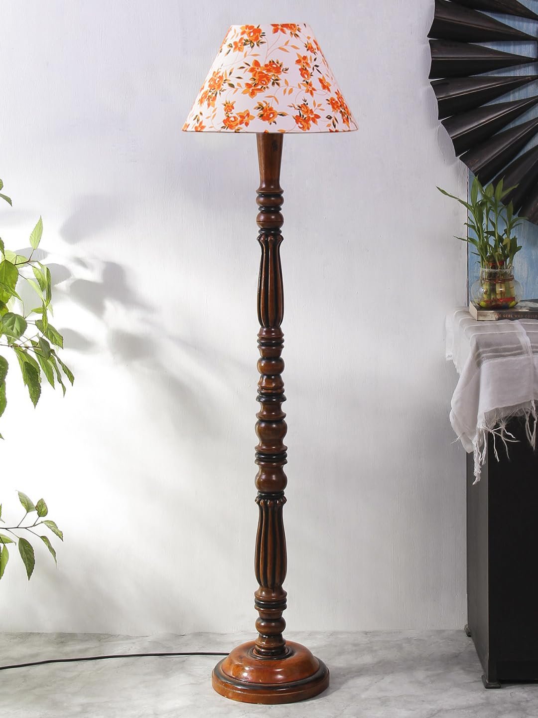 Multicolor Cotton Conical Wooden Floor lamp -67