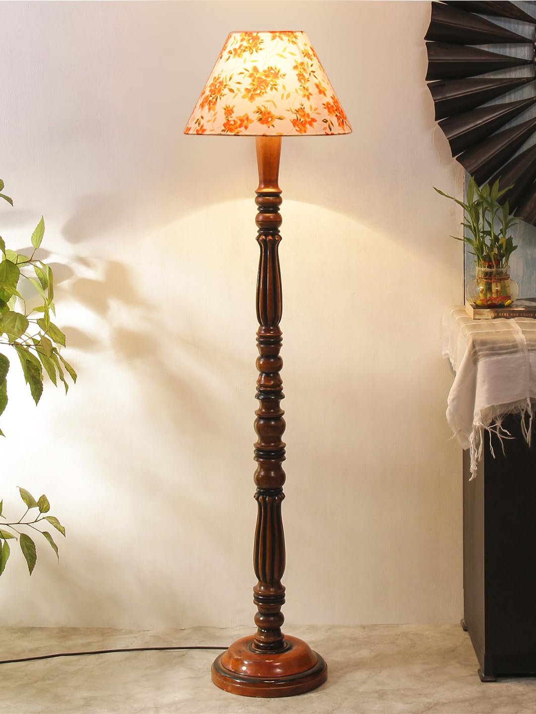 Multicolor Cotton Conical Wooden Floor lamp -67