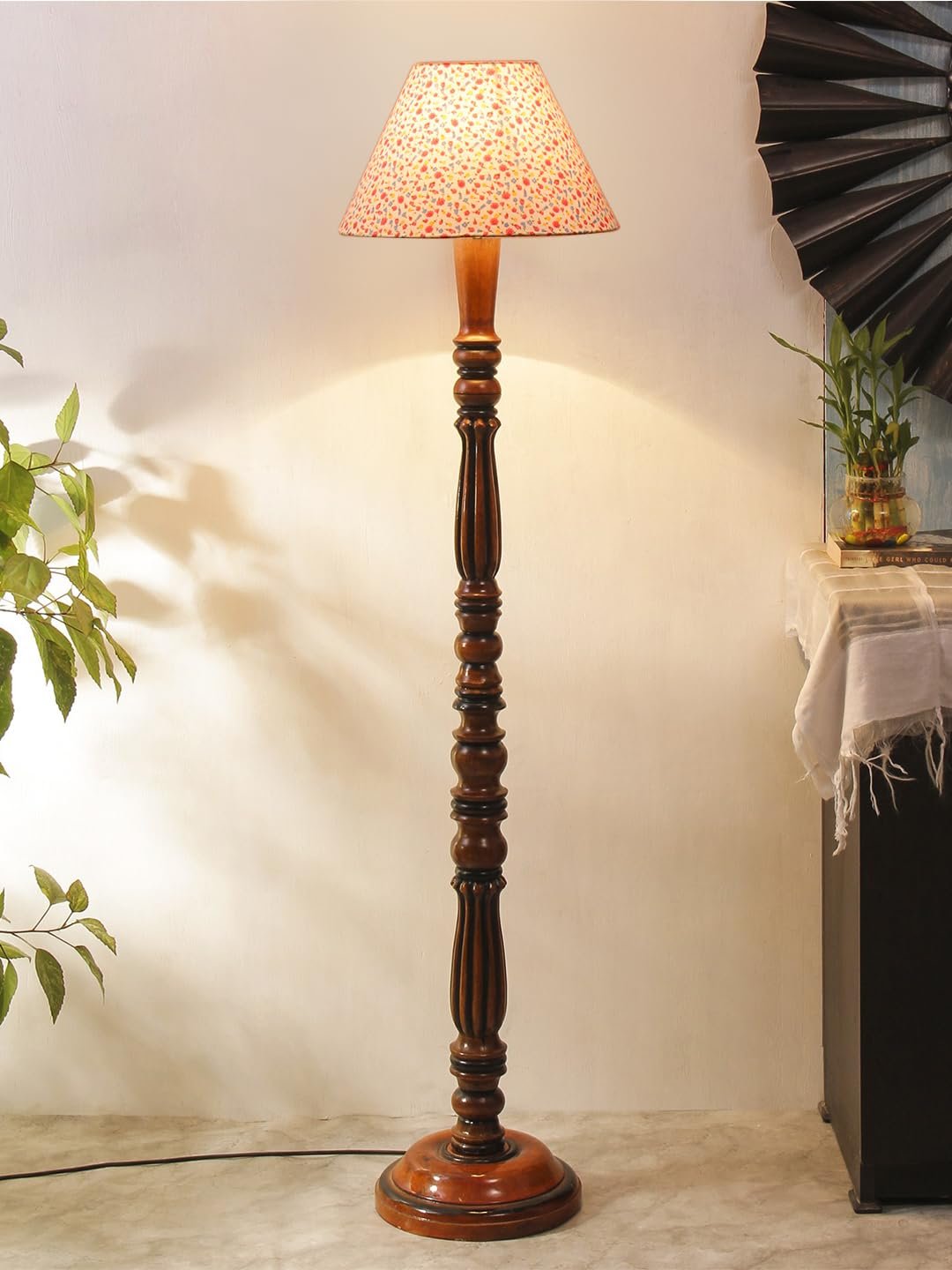 Multicolor Cotton Conical Wooden Floor lamp -68