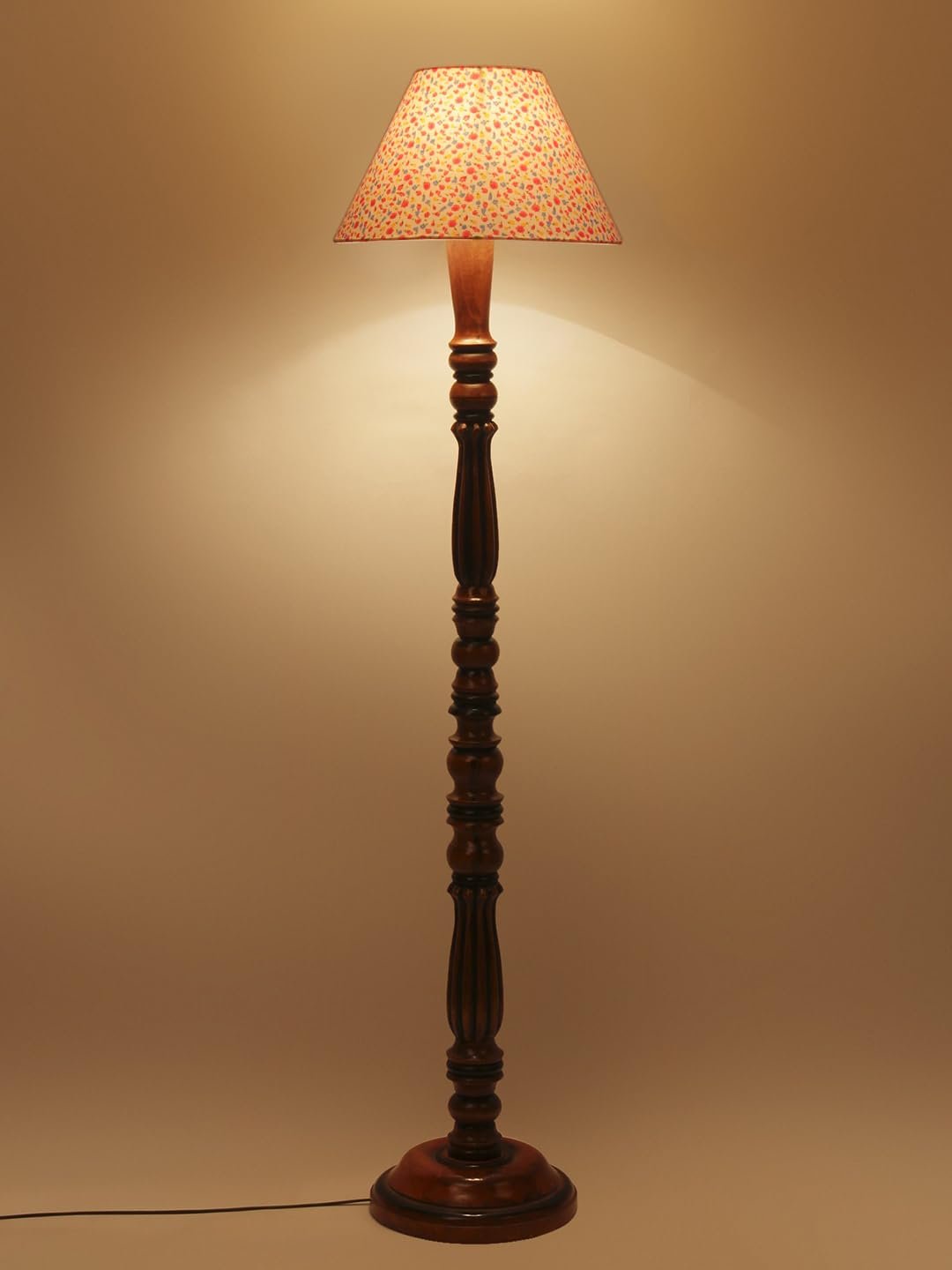 Multicolor Cotton Conical Wooden Floor lamp -68