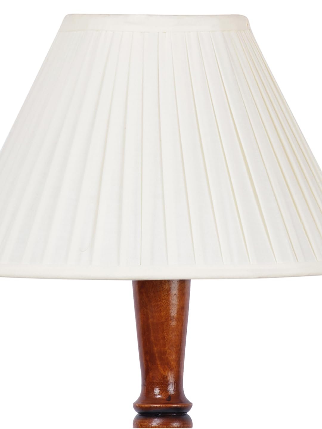 Straight Pleated Off-White Cotton Wooden Floor Lamp -69