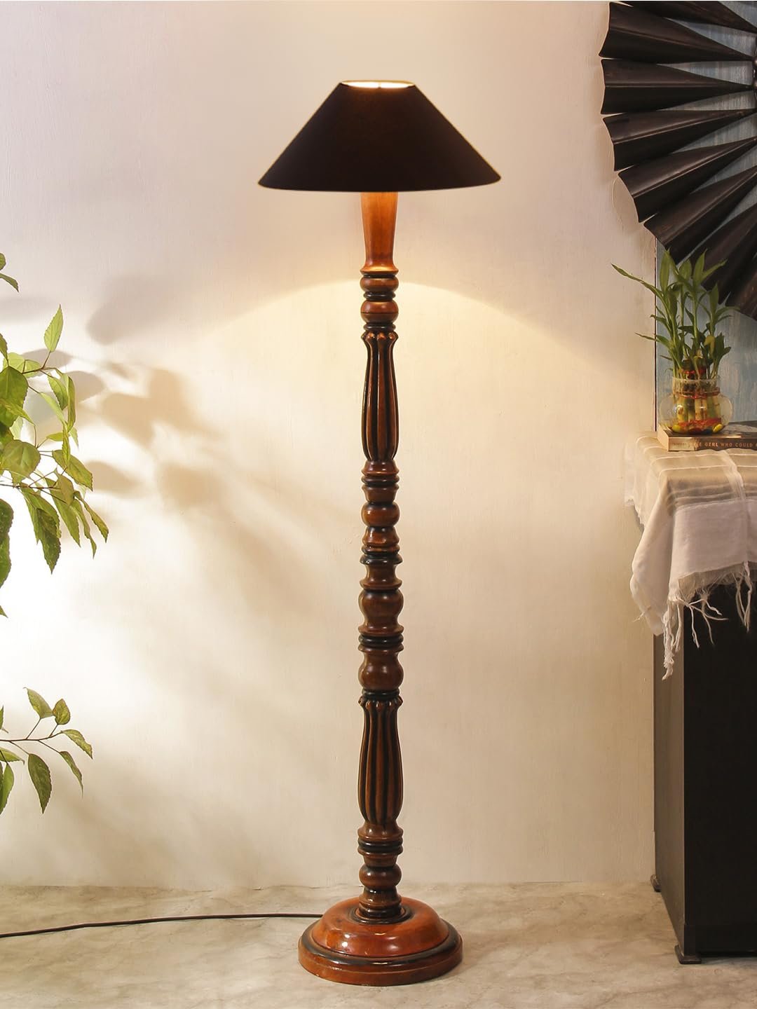 Black Coolie Cotton Wooden Floor lamp -72