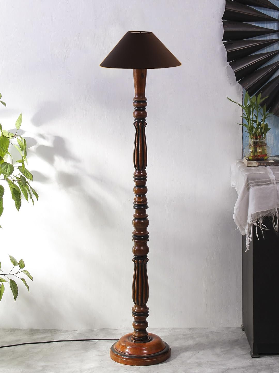 Black Coolie Cotton Wooden Floor lamp -72