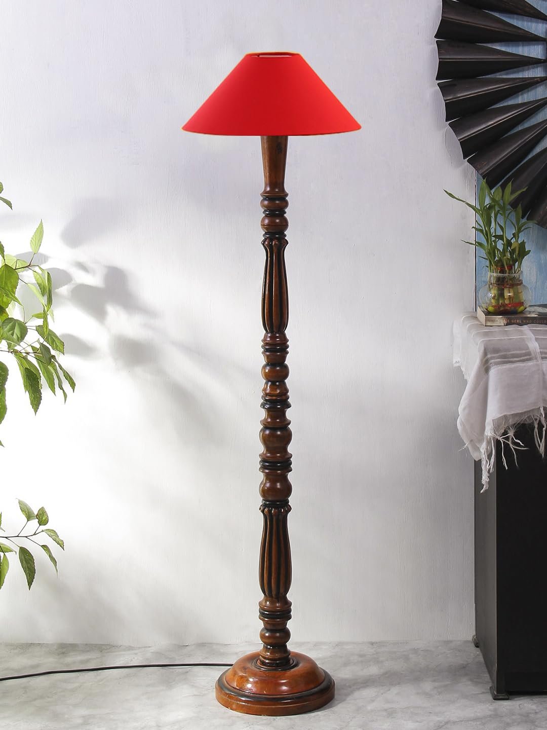 Red Coolie Cotton Wooden Floor lamp -73
