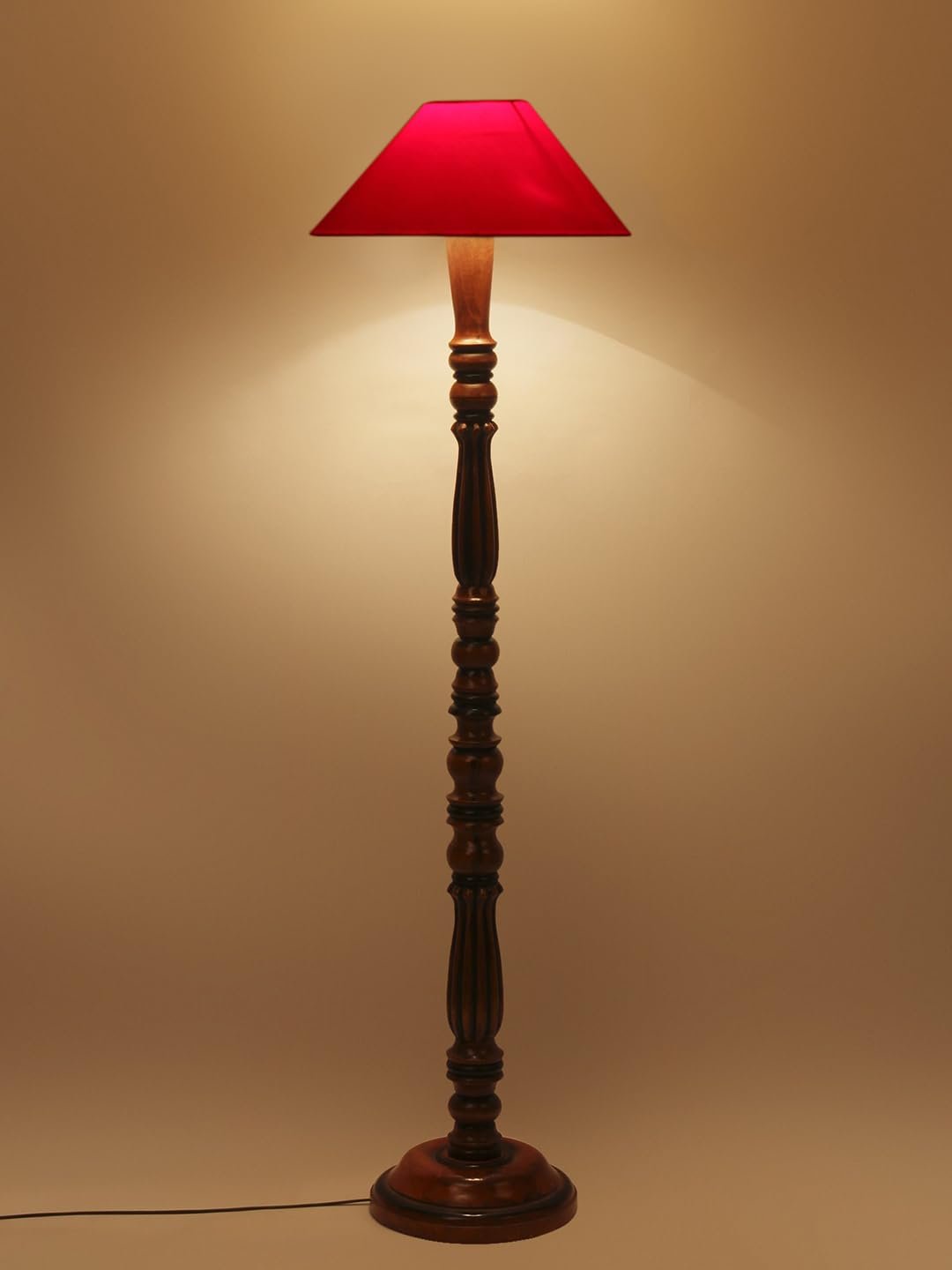 Red Coolie Cotton Wooden Floor lamp -73