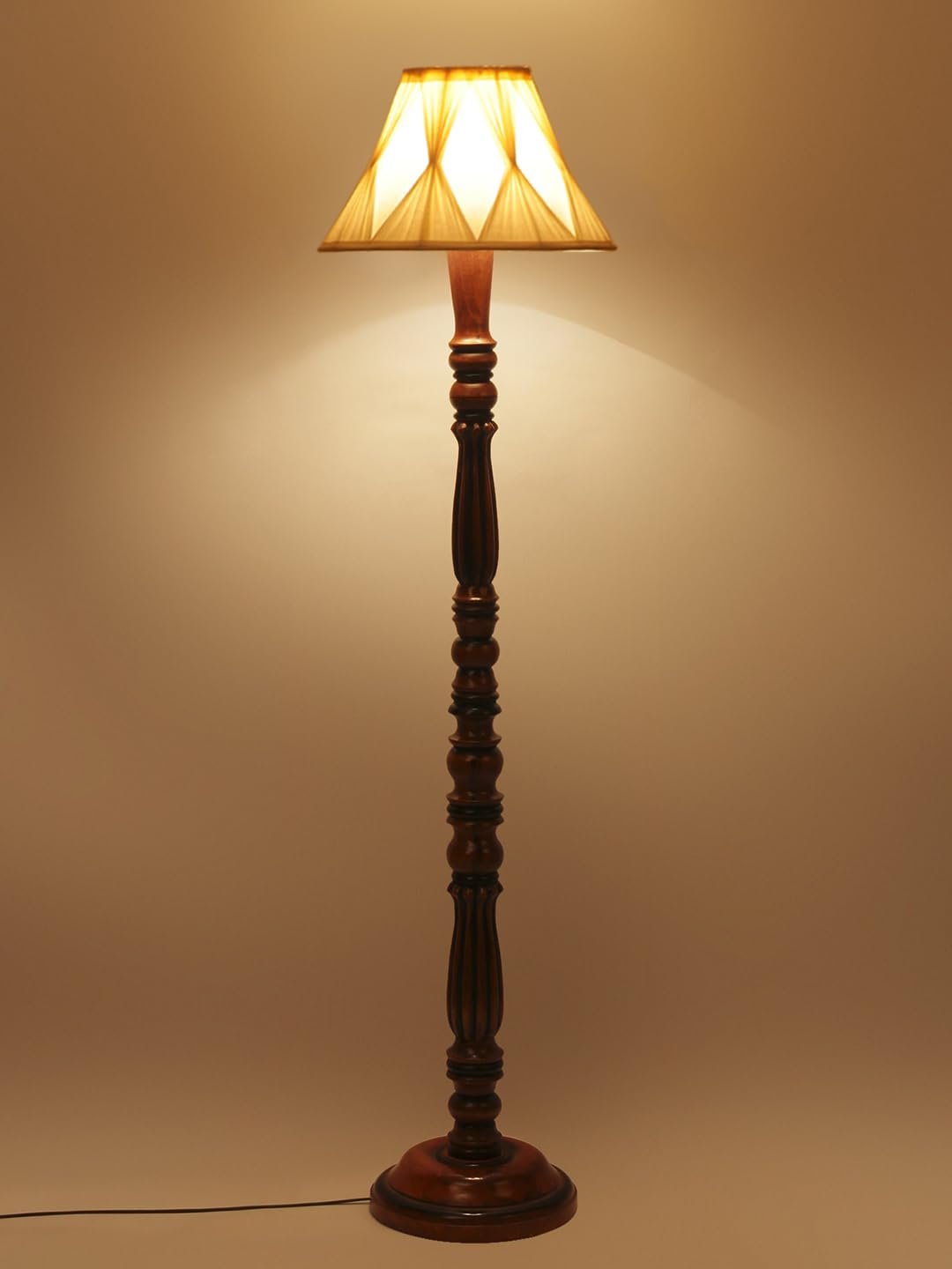 Curtain Pleated Off-White Cotton Wooden Floor Lamp -74